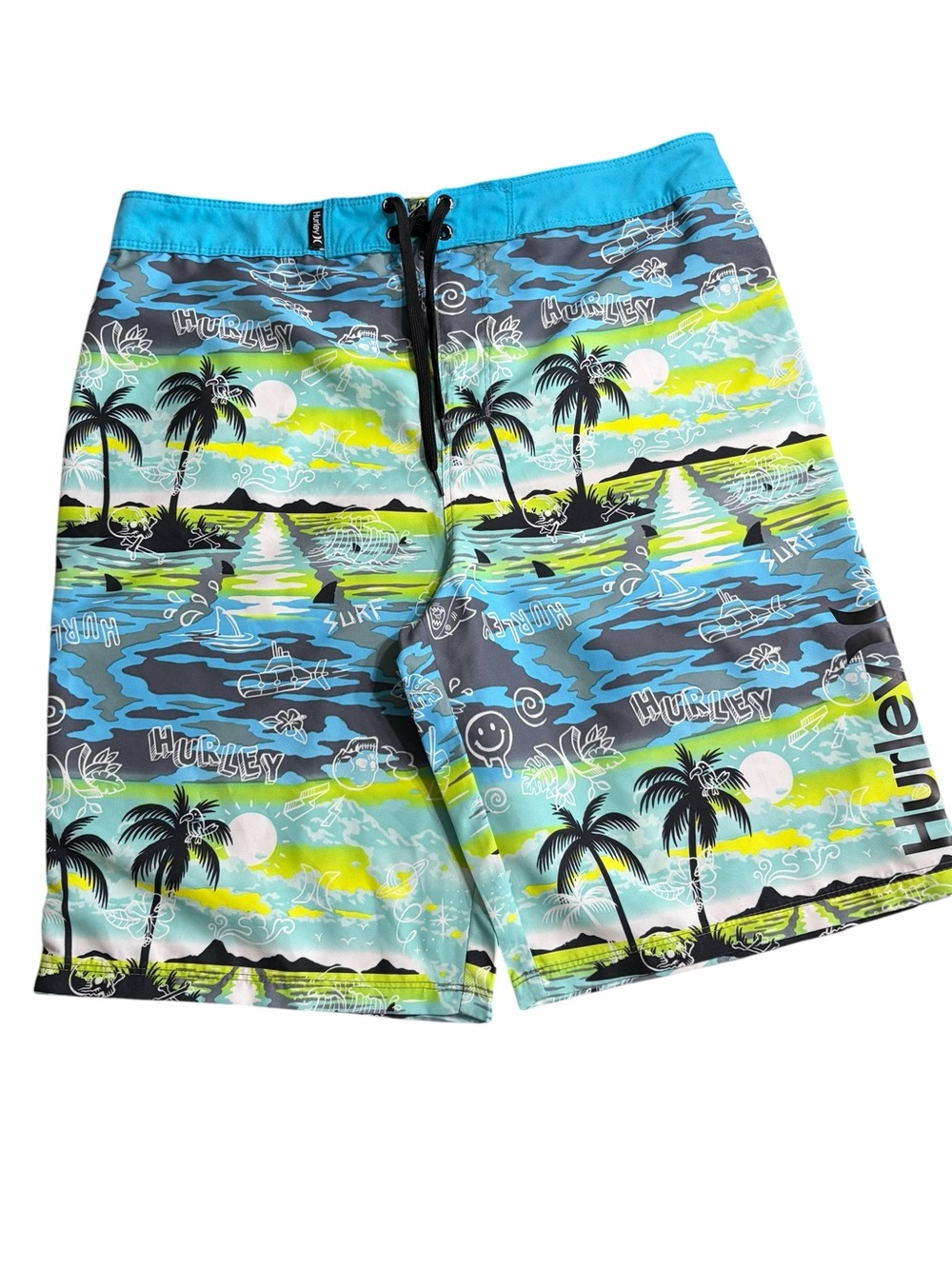 Hurley Blue Turquoise & Lime Graphic Swim Shorts